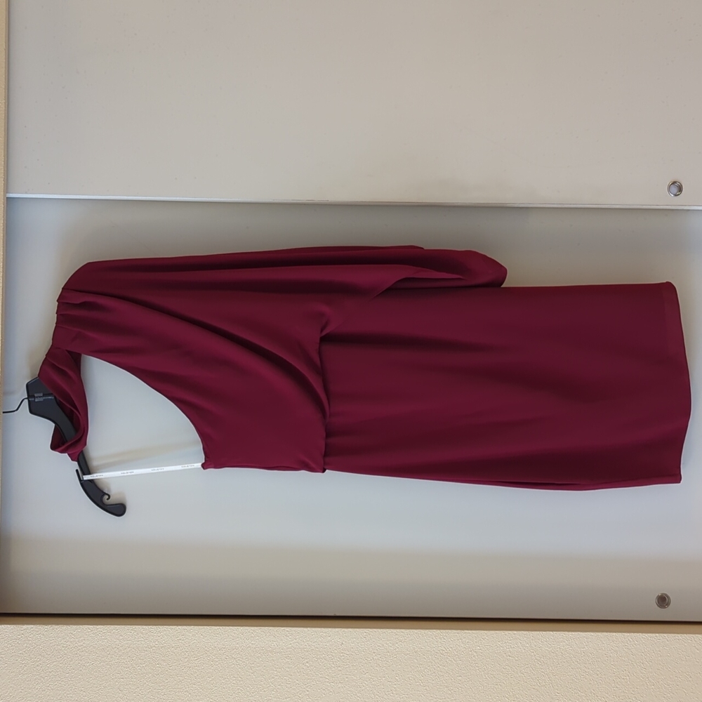 Halston Wrap Neck Asymmetric Draped Dress - Burgundy